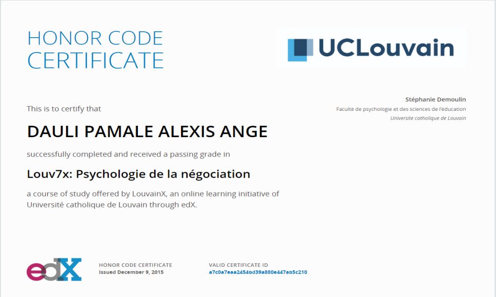 Psychology de la Negociation Certificate